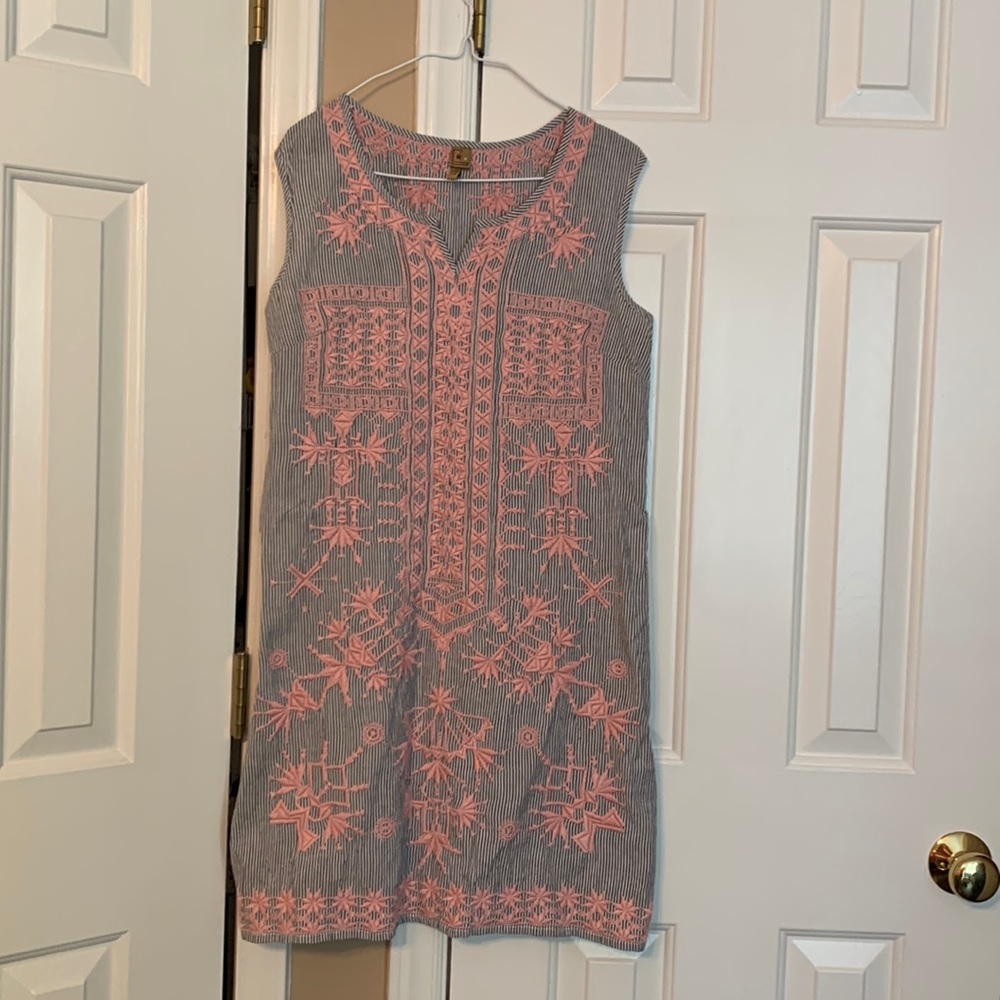 Navy and Pink Embroidered Dress